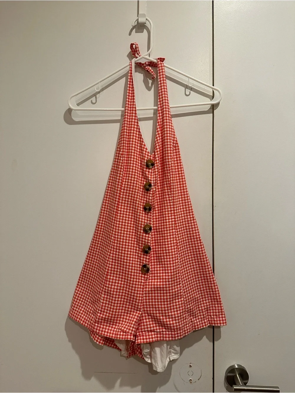 Urban Outfitters Pink Gingham Halter Button Romper - Picture 3 of 3